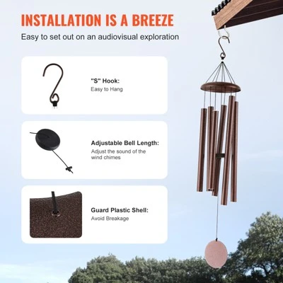 VEVOR Wind Chimes For Outside, 45 In, Deep Tone Wind Chimes With 6 Tubes, Unique Large Memorial Wind Chimes For Anniversary, Bronze 6 VEVOR Wind Chimes For Outside, 45 In, Deep Tone Wind Chimes With 6 Tubes, Unique Large Memorial Wind Chimes For Anniversary, Bronze - Image 6