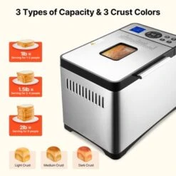 VEVOR Bread Maker, 19-in-1 2LB Dough Machine, Nonstick Ceramic Pan Automatic Breadmaker, 3 Loaf Sizes, 3 Crust Colors, Silver -Vevor GUEST ce9642c8 fb69 4eed af79 76062a35a9f7