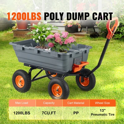 VEVOR Garden Cart, Durable Poly Dump Cart With Simple Assembly Steel Frame, Versatile Dump Wagon With Dual-Function Handle 2 VEVOR Garden Cart, Durable Poly Dump Cart With Simple Assembly Steel Frame, Versatile Dump Wagon With Dual-Function Handle - Image 2