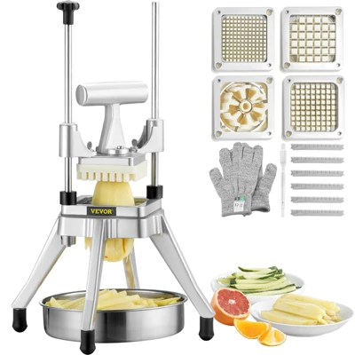 VEVOR Commercial Vegetable Fruit Chopper, Stainless Steel French Fry Cutter With 4 Blades 1/4" 3/8" 1/2", 6-wedge Slicer, Chopper Dicer With Tray 8 VEVOR Commercial Vegetable Fruit Chopper, Stainless Steel French Fry Cutter With 4 Blades 1/4" 3/8" 1/2", 6-wedge Slicer, Chopper Dicer With Tray - Image 8