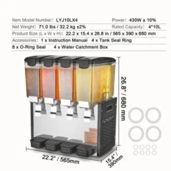 VEVOR Commercial Beverage Dispenser, 4 Tanks 10 L / 10.6 QT Per Tank Juice Dispenser, 430W Stainless Steel Ice Tea Drink Machine -Vevor GUEST cf2e5299 cff5 4506 ac46 559ca67fc01b