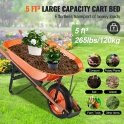 VEVOR Wheelbarrow Cart, 5 Cu. Ft. Load & 265 Lbs Capacity, One Wheel Garden Dump Cart, Garden Wagon With Metal Handle &  16" Wide Track Wheels -Vevor GUEST cfb90f06 15d9 4fa9 8861 418b9fc7a033