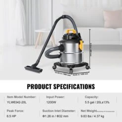 VEVOR Stainless Steel Wet Dry Shop Vacuum, 5.5 Gallon 6 Peak HP Wet/Dry Vac, Powerful Suction, Small Vac Perfect For Carpet Debris, Pet Hair 14 VEVOR Stainless Steel Wet Dry Shop Vacuum, 5.5 Gallon 6 Peak HP Wet/Dry Vac, Powerful Suction, Small Vac Perfect For Carpet Debris, Pet Hair -Vevor GUEST cfc671f5 ea39 4014 8402 2757f9577267