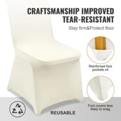 VEVOR Stretch Spandex Folding Chair Covers, Universal Fitted Chair Cover, Removable Washable Protective Slipcovers, For Wedding, (30PCS Ivory White) -Vevor GUEST cffb2bda b31e 48a8 a47e ef4690400aae