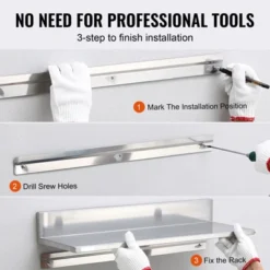 VEVOR 8.6" X 16" Stainless Steel Shelf, Wall Mounted Floating Shelving With Backsplash, 44 Lbs Load Capacity Commercial Shelves -Vevor GUEST d01c8b8d 3ecb 4847 a8aa 5577a8051945