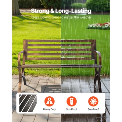 VEVOR Outdoor Bench, 50 Inch, Carbon Steel Metal Frame With Slatted Pattern Backrest And Round Edge Armrests, Weatherproof, Antique Bronze 5 VEVOR Outdoor Bench, 50 Inch, Carbon Steel Metal Frame With Slatted Pattern Backrest And Round Edge Armrests, Weatherproof, Antique Bronze - Image 5