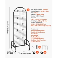 VEVOR 2 Packs Grid Wall Panels, 1.9 X 5.4 Ft Wire Grid Panels Display Rack, Movable Art Display Shelf With Wheels And 20 Hooks, Black -Vevor GUEST d03962fe 313b 4180 9c9b 997ef04a9b71