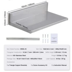 VEVOR 8.6" X 16" Stainless Steel Shelf, Wall Mounted Floating Shelving With Backsplash, 44 Lbs Load Capacity Commercial Shelves -Vevor GUEST d040973a bfb3 4ba9 8f71 342200f8d49e