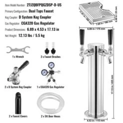 VEVOR Kegerator Tower Kit, Dual Taps Beer Conversion Kit, Stainless Steel Keg Beer Tower Dispenser With Dual Gauge CGA320 Regulator -Vevor GUEST d09bfd66 690e 4e0c 8bab 06433bc7df1a