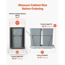 VEVOR Pullout Trash Can For Kitchen Cabinets, 27QTx2 Double Under Sink Garbage Waste Recycling Bin, Under Mount Waste Container, Gray -Vevor GUEST d105c982 a28f 4061 bbea d2ea71f81fad