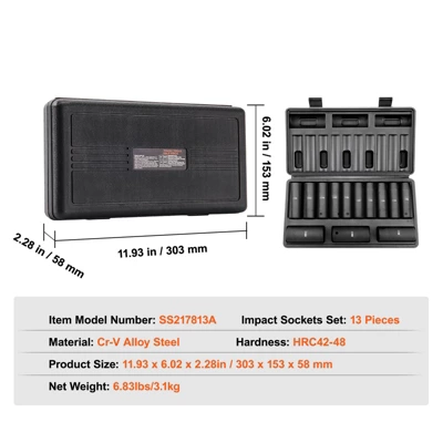 VEVOR 1/2" Drive Impact Socket Set, 13 Piece Deep Socket Set Metric 10-24mm, 6 Point CR-V Alloy Steel For Auto Repair, Easy-to-Read Size Markings 7 VEVOR 1/2" Drive Impact Socket Set, 13 Piece Deep Socket Set Metric 10-24mm, 6 Point CR-V Alloy Steel For Auto Repair, Easy-to-Read Size Markings - Image 7