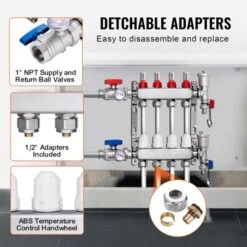 VEVOR 4-Branch Radiant Heat Manifold, 1/2" PEX Tubing Manifold, Stainless Steel PEX Manifold For Hydronic Radiant Floor Heating, Silver -Vevor GUEST d1eb4ef5 7fd6 4de2 9c57 c83c98561092