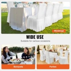 VEVOR Stretch Spandex Folding Chair Covers, Universal Fitted Chair Cover With Skirt, Removable Washable Protective Slipcovers, (4 PCS White) -Vevor GUEST d2720ac2 0089 4056 9d86 b968f3ac97b2