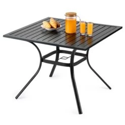 VEVOR Outdoor Patio Dining Table, 37 Inch Square Metal Steel Slat Backyard Bistro Tables, With 1.5 In Umbrella Hole, Black -Vevor GUEST d275135d e084 458f 91a0 bba7d3985ff1