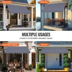 VEVOR 178 X 47" Patio Awning Retractable, Awning Sunshade Shelter With Manual Crank Handle, Adjustable Height From 86 To 122 In, Dark Gray -Vevor GUEST d2f515cb 44e2 4b49 b70c b807cb7cbd48