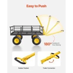 VEVOR 1200 Lbs Steel Garden Cart, Heavy Duty Pullable Garden Wagon Yard Cart, 2 In 1 Outdoor Metal Utility Wagon Yard Trailer, Black -Vevor GUEST d31755a6 b2cf 4b2c 8467 533ff5ad2606