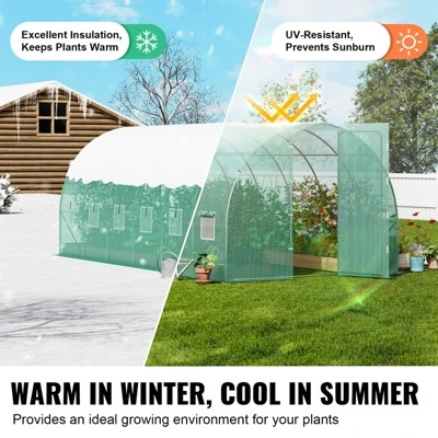 VEVOR Walk-in Tunnel Greenhouse, 19.4x9.7x7.4 Ft Hoop House Greenhouse Tunnel With Galvanized Steel Frame, PE Cover, Swing Door, 12 Roll-up Windows 4 VEVOR Walk-in Tunnel Greenhouse, 19.4x9.7x7.4 Ft Hoop House Greenhouse Tunnel With Galvanized Steel Frame, PE Cover, Swing Door, 12 Roll-up Windows - Image 4