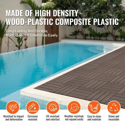VEVOR Interlocking Deck Tiles Plastic Wood, 10 Pack,12"x12" 10 Sq. Ft Waterproof Outdoor Flooring All Weather Use,Patio Floor Decking Covering Tiles 6 VEVOR Interlocking Deck Tiles Plastic Wood, 10 Pack,12"x12" 10 Sq. Ft Waterproof Outdoor Flooring All Weather Use,Patio Floor Decking Covering Tiles - Image 6