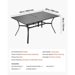 VEVOR Outdoor Patio Dining Table, 59 Inch Long Rectangular Metal Steel Slat Backyard Bistro Tables For 4-6, With 1.5 In Umbrella Hole, Black -Vevor GUEST d3448874 82db 47de be41 fa9a07cc1509