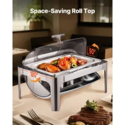 VEVOR Roll Top Chafing Dish Buffet Complete Set, 9 Qt 1 Pack Stainless Steel Chafer With 2 Half Size Pans, Rectangle Catering Warmer Server, Silver -Vevor GUEST d36e734a f990 4b62 a821 7497f5d53840