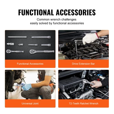 VEVOR Socket Set, 1/4" And 3/8" Drive Socket And Ratchet Set, 6-Point Socket Opening, 106 Pcs Tool Set SAE And Metric, Deep And Standard Sockets Black 5 VEVOR Socket Set, 1/4" And 3/8" Drive Socket And Ratchet Set, 6-Point Socket Opening, 106 Pcs Tool Set SAE And Metric, Deep And Standard Sockets Black - Image 5