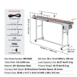 VEVOR Belt Conveyor, 59 X 7.8 Inch Conveyor Table, Heavy Duty Stainless Steel Motorized Belt Conveyor, Silver(Double Guardrail) -Vevor GUEST d441e7a8 351a 4ae8 a95d 465d72ecc5b7