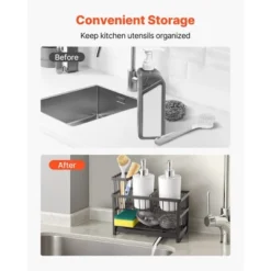 VEVOR Kitchen Sink Caddy Organizer, 2 Tier Sponge Holder For Kitchen Sink With High Brush Holder & Divider, Black -Vevor GUEST d4787cec 07b4 4720 85cb 18c0fe6a2efc