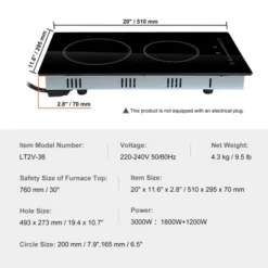 VEVOR Built In Electric Stove Top, 20 X 11.6 Inch 2 Burners, 240V Glass Radiant Cooktop With Sensor Touch Control, Timer & Child Lock Included -Vevor GUEST d4ebeab8 dec9 426a bdbf d3814be507b3
