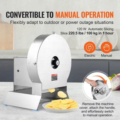 VEVOR Electric Vegetable Slicer, 0-0.5"/0-12mm Thickness Adjustable Commercial Slicer Machine, Convertible To Manual, Stainless Steel 3 VEVOR Electric Vegetable Slicer, 0-0.5"/0-12mm Thickness Adjustable Commercial Slicer Machine, Convertible To Manual, Stainless Steel - Image 3