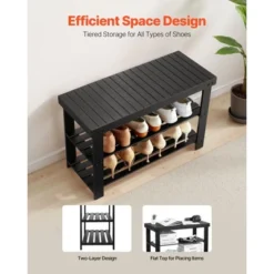 VEVOR Shoe Rack Bench, 3-Tier Bamboo Entryway Bench, Shoe Storage Organizer Holds Up To 286 Lbs, 27.6 X 11.3 X 17.8 Inches, For Front Door, Black -Vevor GUEST d5d14780 532d 46f7 92b2 be4945b15ab3