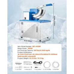 VEVOR Commercial Ice Crusher 661LBS/H, 350W Electric Snow Cone Machine With 4 Blades, 2000RPM Stainless Steel Shaved Ice Machine , Blue -Vevor GUEST d5f8b3b0 17fb 463a b5d2 e0b553efed58
