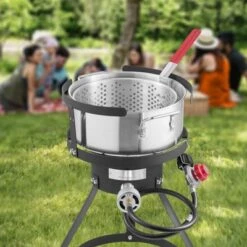 VEVOR 10 Qt Fish And Wing Fryer, Aluminum Propane Fish Fryer Kit, Outdoor Deep Fryer Seafood Pot With Thermometer, Strainer Basket, Silver