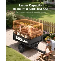 VEVOR Garden Utility Trailer, 10 Cu. Ft & 500lbs Capacity, ATV UTV Hauling Trailer, Tow Behind Steel Dump Cart With 14" Tires, Hand Pull, Black -Vevor GUEST d6c4080b 46f9 4a70 bcb8 1ec192a2b94d