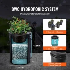 VEVOR RDWC Hydroponics Grow System, Hydroponic Growing Kit With Top Drip, Recirculating Deep Water Culture 4 Buckles And 1 Reservoir, Black -Vevor GUEST d6e2d9dc e744 4de3 95c7 b58aae07e955