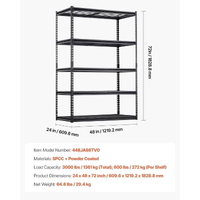 VEVOR Storage Shelves, 3000 Lbs, 5 Tier Heavy Duty Garage Shelving, 24" D X 48" W X 72" H Adjustable Metal Shelves For Industrial Shelving Unit 7 VEVOR Storage Shelves, 3000 Lbs, 5 Tier Heavy Duty Garage Shelving, 24" D X 48" W X 72" H Adjustable Metal Shelves For Industrial Shelving Unit - Image 7