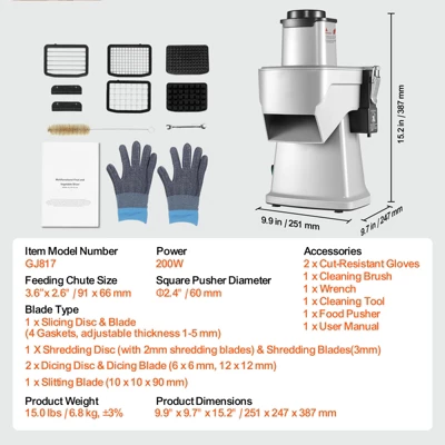 VEVOR Electric Vegetable Slicer, 4 In 1 Multifunctional Food Cutter, 200W Vegetable Chopper For Slicing Shredding Dicing And Slitting 7 VEVOR Electric Vegetable Slicer, 4 In 1 Multifunctional Food Cutter, 200W Vegetable Chopper For Slicing Shredding Dicing And Slitting - Image 7