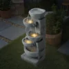 VEVOR Outdoor Water Fountain, 31.5 In Height Fountain And Waterfall, 5-Tier Floor Standing Bowl-Shaped Cascading Fountains With Light And Pump, Gray