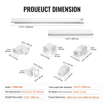 VEVOR Mini Split Line Set Cover 3-inch W 15.8Ft L, PVC Decorative Pipe Line Cover For Air Conditioner With 4 Straight Ducts, White 7 VEVOR Mini Split Line Set Cover 3-inch W 15.8Ft L, PVC Decorative Pipe Line Cover For Air Conditioner With 4 Straight Ducts, White - Image 7