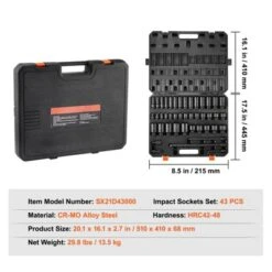 VEVOR 1/2" Drive Impact Socket Set, 43 Piece Deep & Shallow Socket Set SAE 3/8" To 1-1/2", 6 Point Cr-Mo Alloy Steel For Auto Repair, BLACK -Vevor GUEST d80ba666 fd5d 4876 89f6 5180b3698ebb