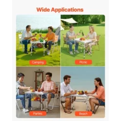 VEVOR Folding Camping Table, Adjustable Height Portable Side Tables, Aluminum MDF Beach Table With Mesh Layer, Carrying Handle, 24x16in, Silver -Vevor GUEST d897ec3c 84e9 47e8 9a4a 7b4c5527727b