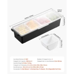 VEVOR Chilled Condiment Server, 4 Compartment Ice Cooled Condiment Serving Container, Chilled Garnish Tray Bar Caddy With Lid, Black -Vevor GUEST d90a9d1d 86eb 435b ac3c a07a6b9acc04
