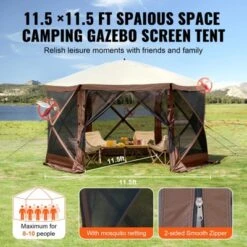 VEVOR Pop Up Gazebo Tent, Pop-Up Screen Tent 6 Sided Canopy Sun Shelter, 11.5x11.5FT Quick Set Screen Tent With Mosquito Netting, Brown -Vevor GUEST d99978af fd38 4626 9ccf 20aae9a9675a