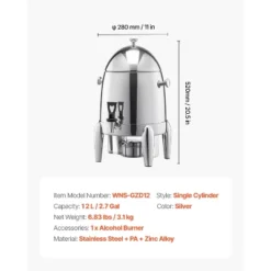 VEVOR Stainless Steel Beverage Dispenser, 2.7 Gallon Drink Dispenser With Alcohol Burner, Hot & Cold Drink Dispensers, Silver -Vevor GUEST d9a15b51 a000 45ad ae54 3d7d7c7da6e1