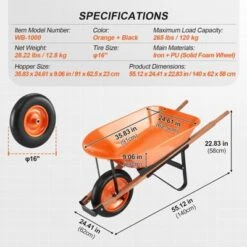 VEVOR Wheelbarrow Cart, 5 Cu. Ft. Load & 265 Lbs Capacity, One Wheel Garden Dump Cart, Garden Wagon With Metal Handle &  16" Wide Track Wheels -Vevor GUEST d9e44dac 28bb 4c35 a619 e0f180d0fee7