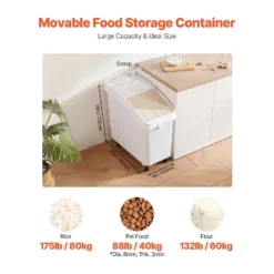 VEVOR Rice Storage Container, 27Gallon/100L Capacity Large Dog Food Dispenser Bin, Kitchen Ingredient Grain Cereal Flour Bin, 1 Pack, White -Vevor GUEST da3910e9 e6d8 4494 82ba 85e0b840fb78