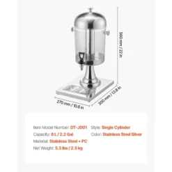 VEVOR Beverage Dispenser, 2.1 Gallon Drink Dispenser For Parties, Stainless Steel + Plastic Juice Dispensers With Spigot Ice Chamber Tray, Silver -Vevor GUEST da39b976 8024 4071 8168 b0913579a404
