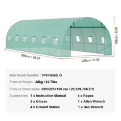 VEVOR Walk-in Tunnel Greenhouse, 29.2x9.7x6.5 Ft Hoop House Greenhouse Tunnel With Galvanized Steel Frame, Green PE Cover, 12 Windows 14 VEVOR Walk-in Tunnel Greenhouse, 29.2x9.7x6.5 Ft Hoop House Greenhouse Tunnel With Galvanized Steel Frame, Green PE Cover, 12 Windows -Vevor GUEST da57ccd0 d2c5 415b 84e2 476f59fb9c5f