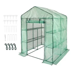 VEVOR Walk-in Green House, 4.6 X 4.6 X 6.6 Ft , Greenhouse With Shelves, High Strength PE Cover With Zipper Door And Steel Frame, Assembly In Minutes -Vevor GUEST daf96430 fb75 417d a4cb 533e44b5d4fe