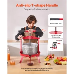 VEVOR 2.38 Gal/9L Fruit Wine Press, Stainless Steel Basket With Cross-beam And Triangular Structure, Manual Juice Maker, Red -Vevor GUEST db5edbaf 7bb5 4198 a924 31b3272727a4