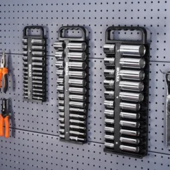 VEVOR Portable Socket Organizer Tray, 3-Piece Metric & SAE Socket Organizer Set, 1/4'', 3/8'' And 1/2'' Heavy-Duty Socket Holder With Handle